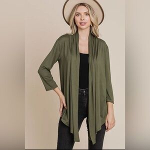 402. Olive Green Open Front Cardigan